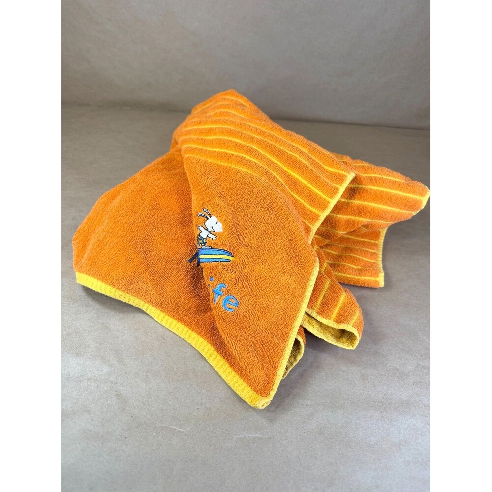 Vintage MetLife Snoopy Beach Towel Orange Striped Peanuts Surfing Embroidered - Picture 8 of 12